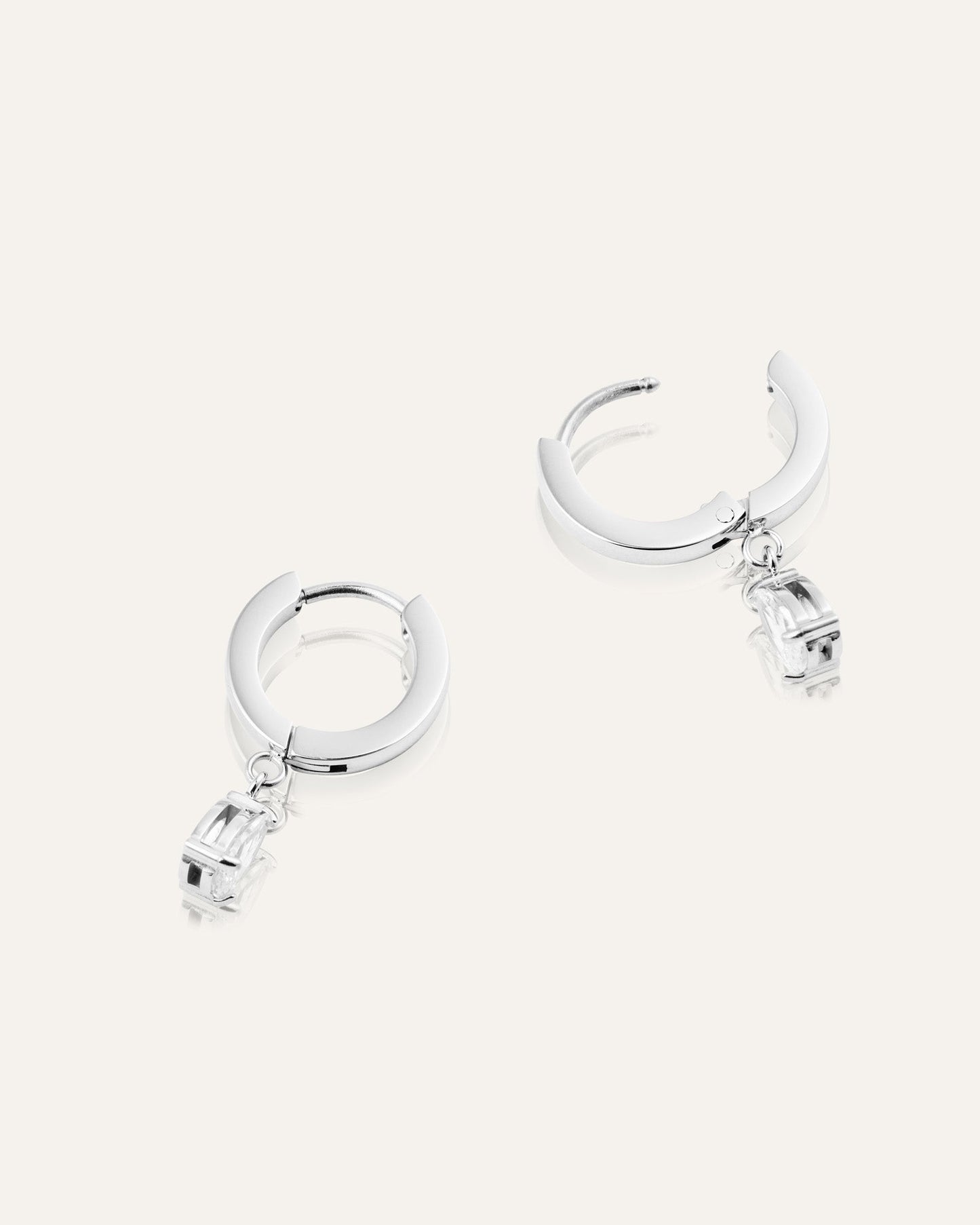 Belle Silver Hoops - White