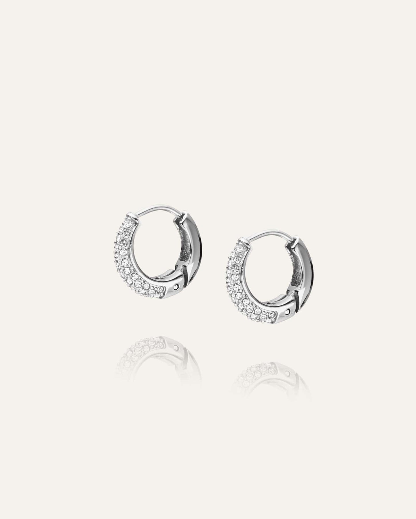 Pavé precious small silver hoops