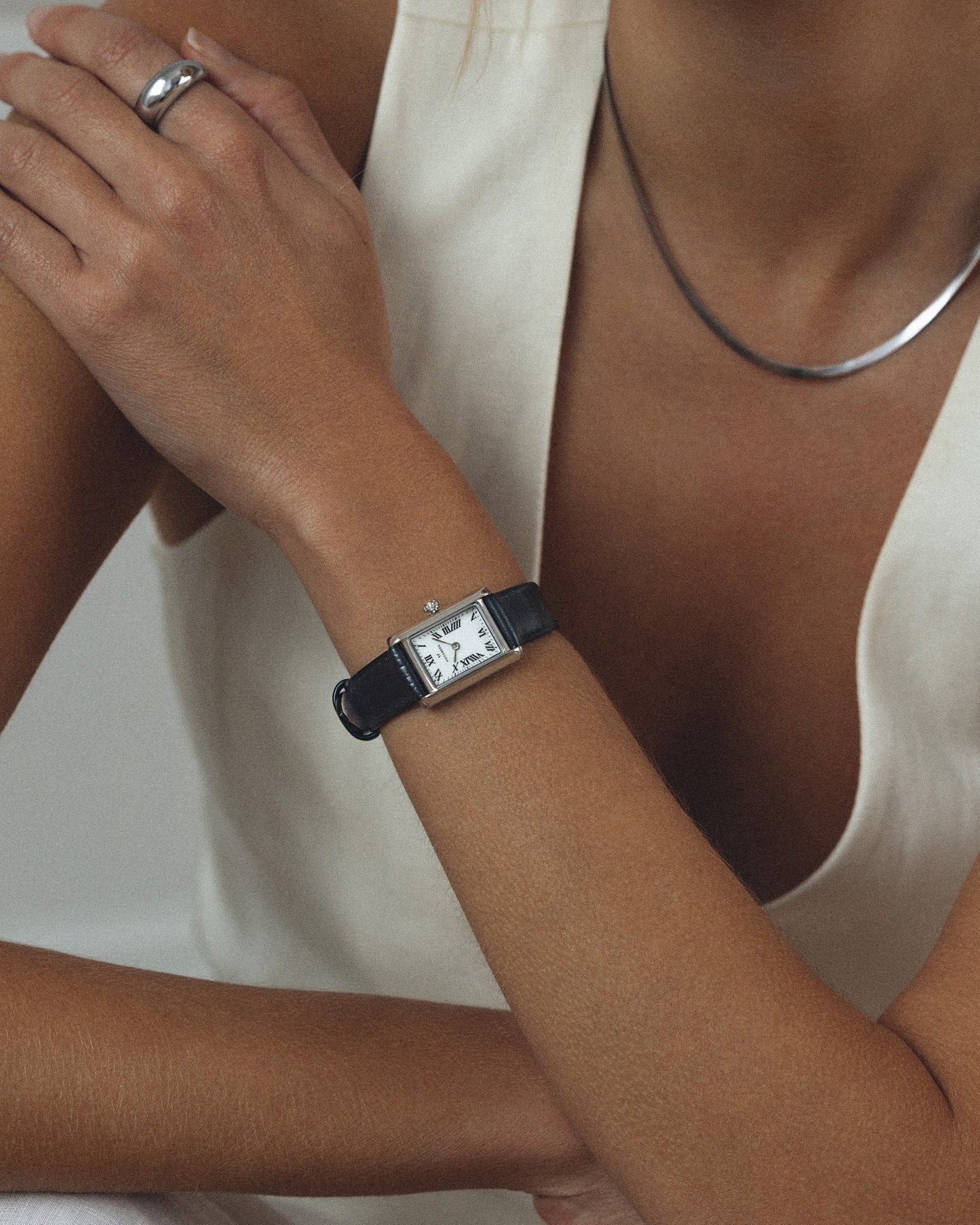 Timeless Black Leather Silver Watch